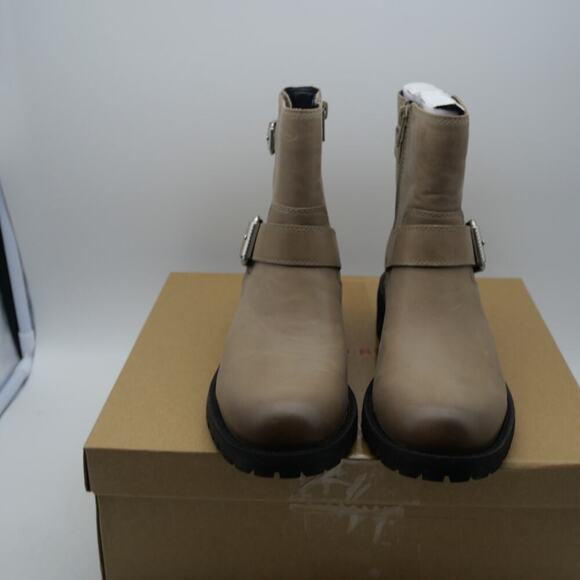 NEW Lucky Brand Women's 6.5 Taini Moto Lug Sole Booties Silver Cloud Brown - Picture 6 of 9